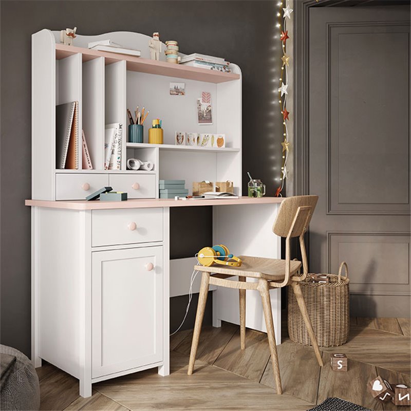 Bureau rose pour chambre fille Luna option miroir ou rangements