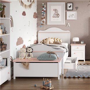Luna - Lit junior blanc et rose LUNA 90cm x 200cm avec matelas pour chambre enfant