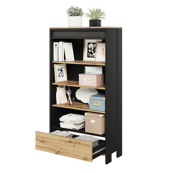 Armoire 3 portes avec éclairage LED bois et graphite SPOTLEN pour ado