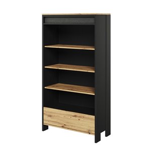 SPOTLEN - Bibliothèque 3 étagères et 1 tiroir avec éclairage bois et graphite