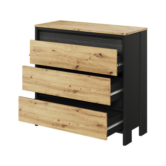 Commode trois tiroirs avec éclairage SPOTLEN couleur bois et graphite