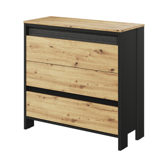 Commode trois tiroirs avec éclairage SPOTLEN couleur bois et graphite