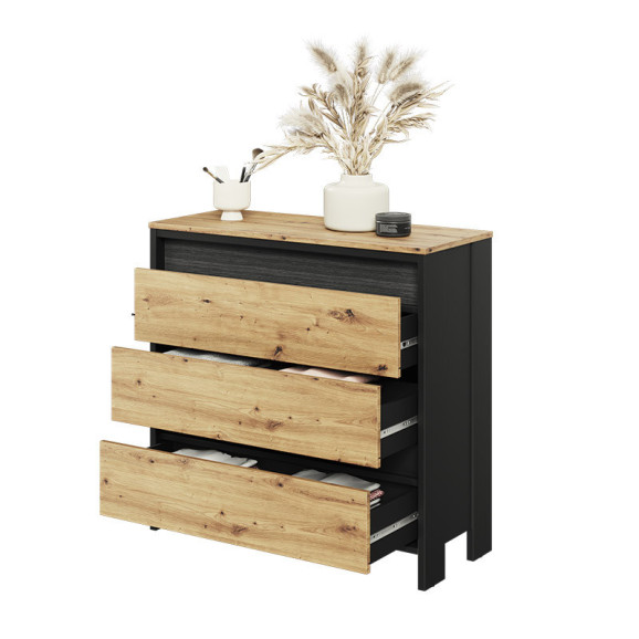 Commode trois tiroirs avec éclairage SPOTLEN couleur bois et graphite
