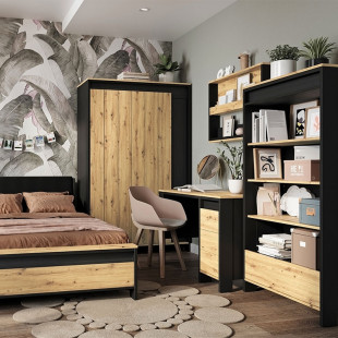 Bureau avec rangements et éclairage SPOTLEN couleur bois et graphite