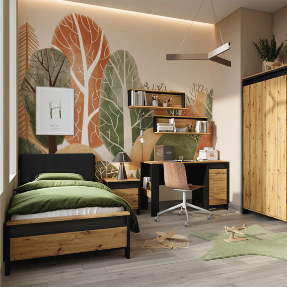 Etagère mural avec éclairage SPOTLEN couleur bois et graphite