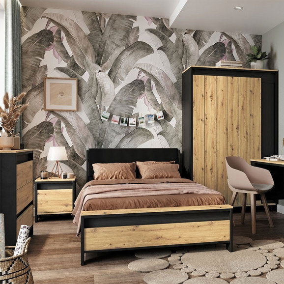 Lit pour adolescent SPOTLEN couleur bois et graphite
