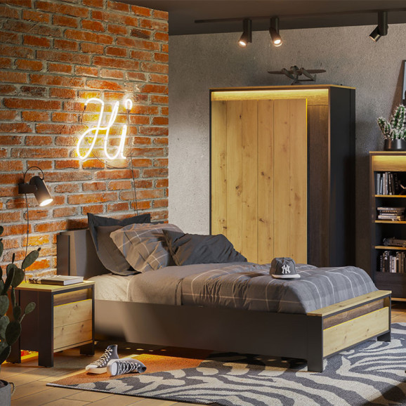Lit pour adolescent SPOTLEN couleur bois et graphite