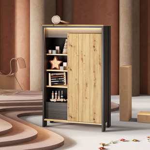 Petite armoire de rangement avec éclairage SPOTLEN couleur bois et graphite