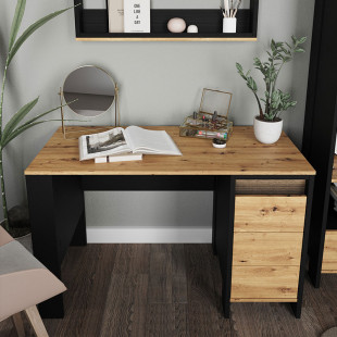 Bureau avec rangements et éclairage SPOTLEN couleur bois et graphite