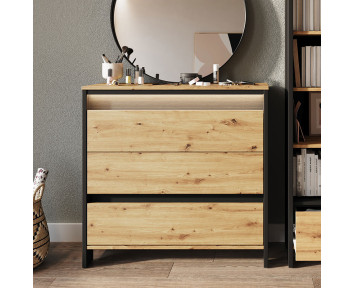 Commode 3 tiroirs avec éclairage LED collection SPOTLEN couleur bois et graphite