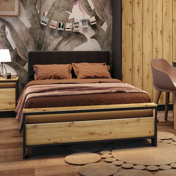 Lit avec sommier 120x200cm pour adolescent SPOTLEN couleur bois et graphite