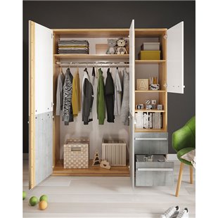 Grande armoire trois portes PLANO couleur chêne pour chambre adolescent