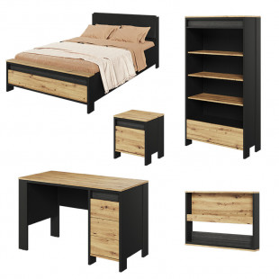 SPOTLEN - Pack mobilier pour chambre ado (lit 120x200 + chevet + bureau + étagère + bibliothèque)