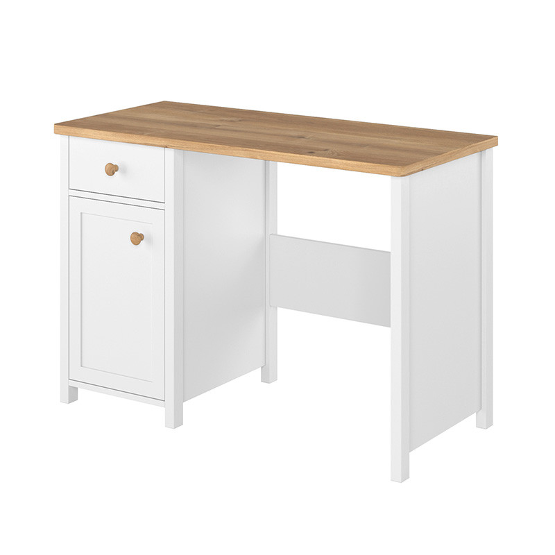 Bureau blanc et chêne STORY option miroir ou rangements