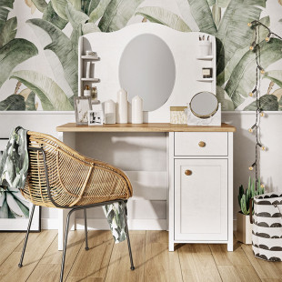 Bureau blanc et chêne STORY option miroir ou rangements