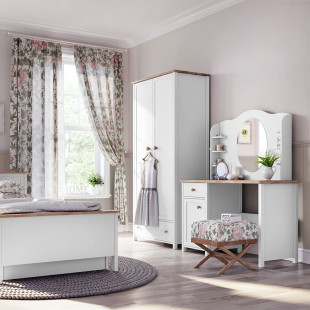 Bureau blanc et chêne STORY option miroir ou rangements