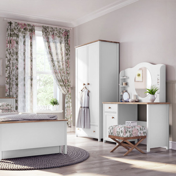 Bureau blanc et chêne STORY option miroir ou rangements