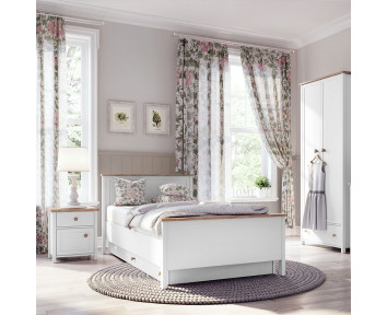 Lit junior blanc et chêne STORY 200x90cm avec matelas pour chambre enfant