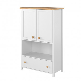 STORY - Commode haute blanche et chêne