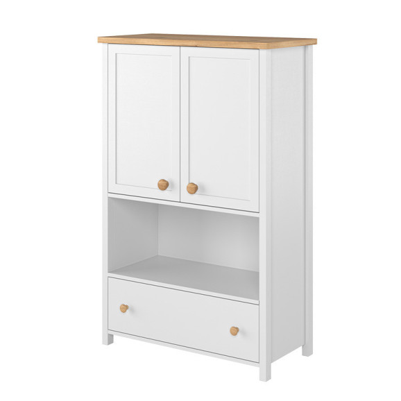 Commode haute blanche et chêne STORY