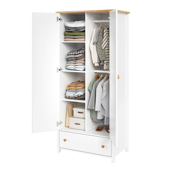 Armoire 2 portes blanche et chêne STORY