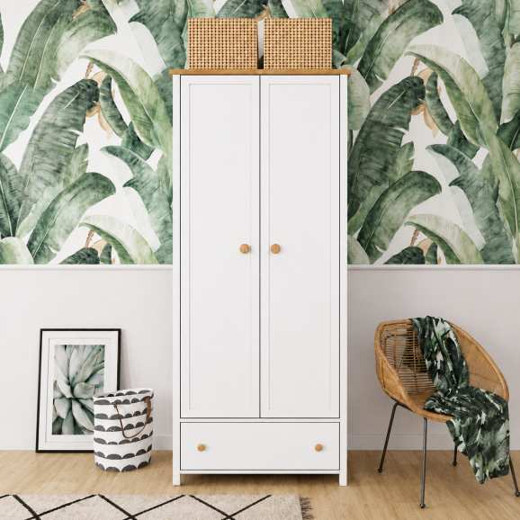 Armoire 2 portes blanche et chêne STORY