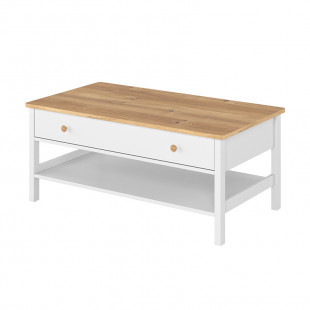STORY - Table basse blanche et chêne avec tiroir