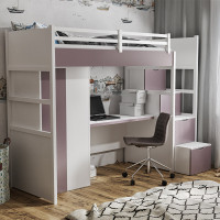 Lit mezzanine TRISTAN avec armoire et bureau