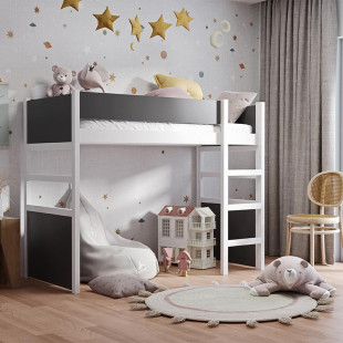 SANAH - Lit Mezzanine blanc et anthracite 180 x 80 cm
