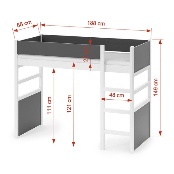 Dimensions lit mezzanine SANAH 180x80cm