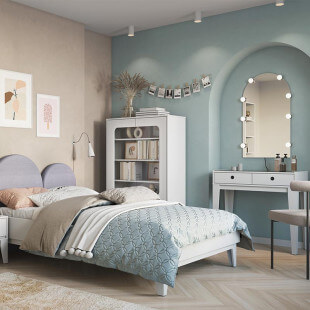 FEMII -Lit 120x200 pour ado blanc et tête de lit violet avec sommier