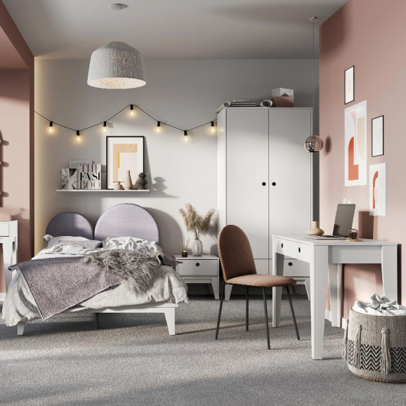 Lit junior 120x200 blanc et violet collection FEMII pour adolescents