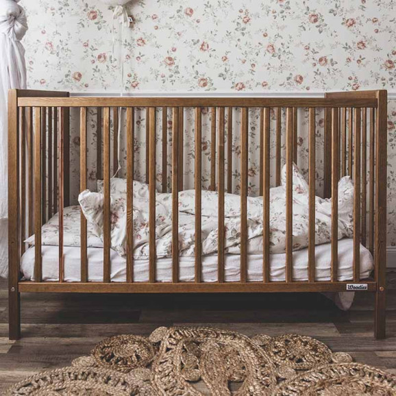 Lit bébé 60x120 pin massif noyer clair avec barreau cuivre - Stardust