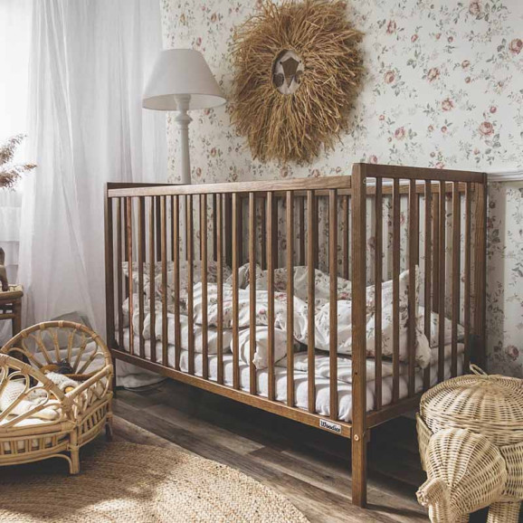 Lit bébé 60x120 pin massif noyer clair avec barreau cuivre - Stardust