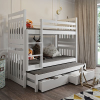 Lit superposé SAMBOR blanc 3 couchages en bois de pin - couleur personnalisable