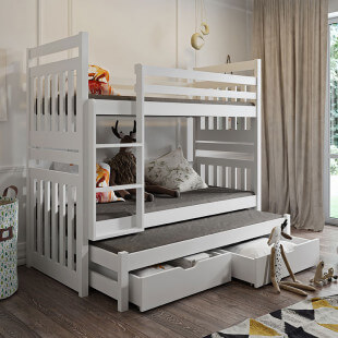 Lit superposé SAMBOR blanc 3 couchages en bois de pin - couleur personnalisable