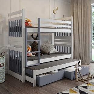 Lit superposé SAMBOR blanc et gris pastel