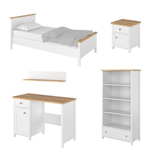 STORY - Pack mobilier pour chambre ado (lit 90x200 avec matelas + chevet + bureau + étagère + bibliothèque)