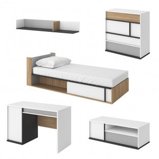 IMOLA - Chambre complète pour ado avec lit 90x200 + chevet + bureau + étagère + armoire