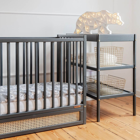 Lit bébé BOHO anthracite 120x60 avec tiroir inclus et matelas en option