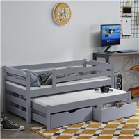 Lit gigogne Martin en pin massif pour chambre enfant gris