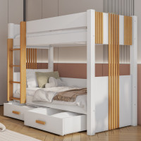 Lit superposé ARTEN blanc et graphite en bois avec tiroirs