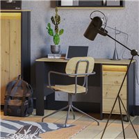 Bureau avec rangements et éclairage SPOTLEN couleur bois et graphite