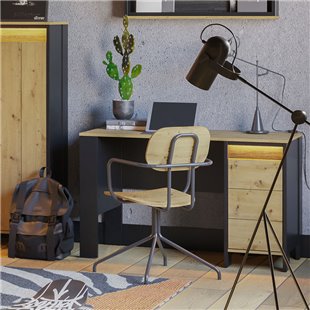 Bureau avec rangements et éclairage SPOTLEN couleur bois et graphite