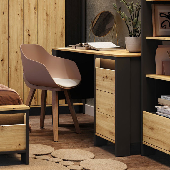Bureau avec rangements et éclairage SPOTLEN couleur bois et graphite