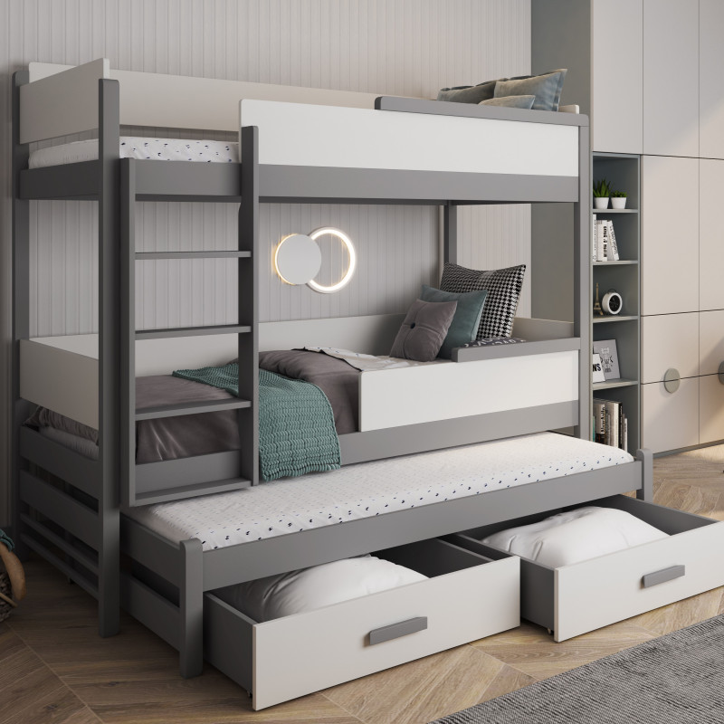 Lit superposé enfant Quatro gris et blanc