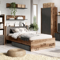 Lit FARGO 120x200cm couleur graphite et bois style industriel