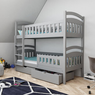 DOMI - Lit superposé 2 couchages en bois couleur gris