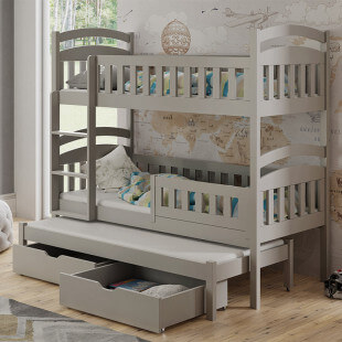 DOMI  - Lit superposé 3 couchages en bois couleur gris