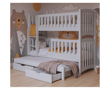 Lit superposé NATHAN 3 couchages avec barrières hautes blanc pour enfant